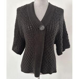 Vintage Liz Wear Liz Claiborne Black Open Knit Short Sleeve Cardigan Sweater XL